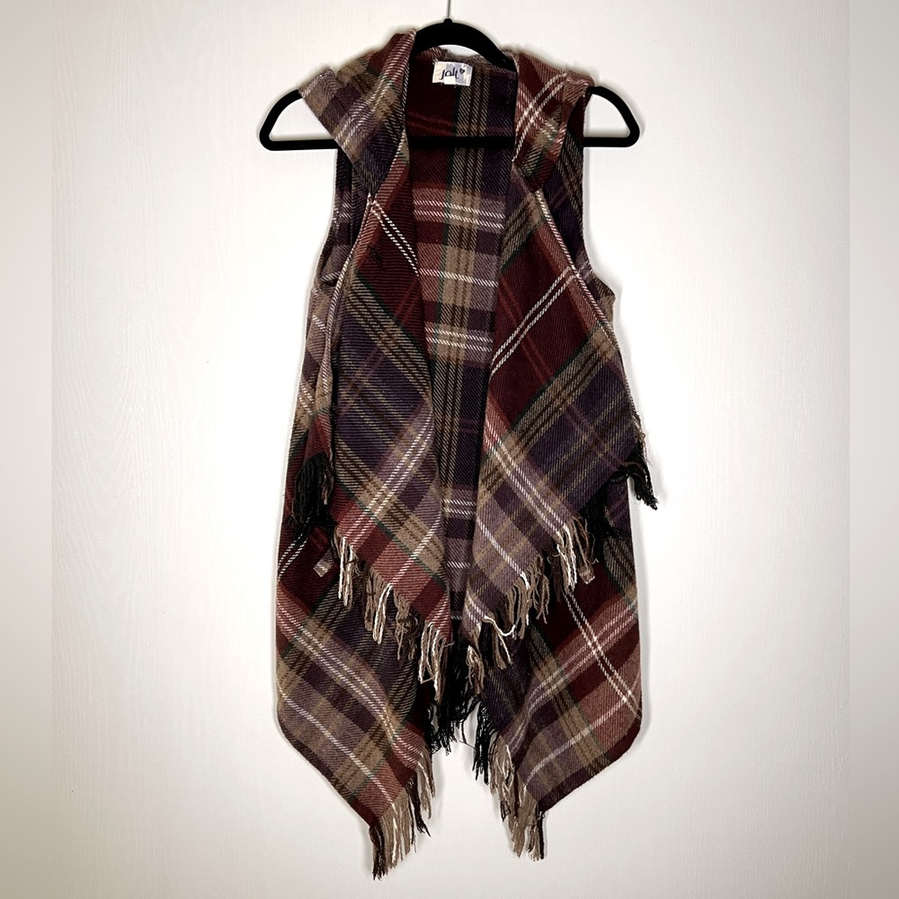 Flannel Hooded Vest With Pockets size Large